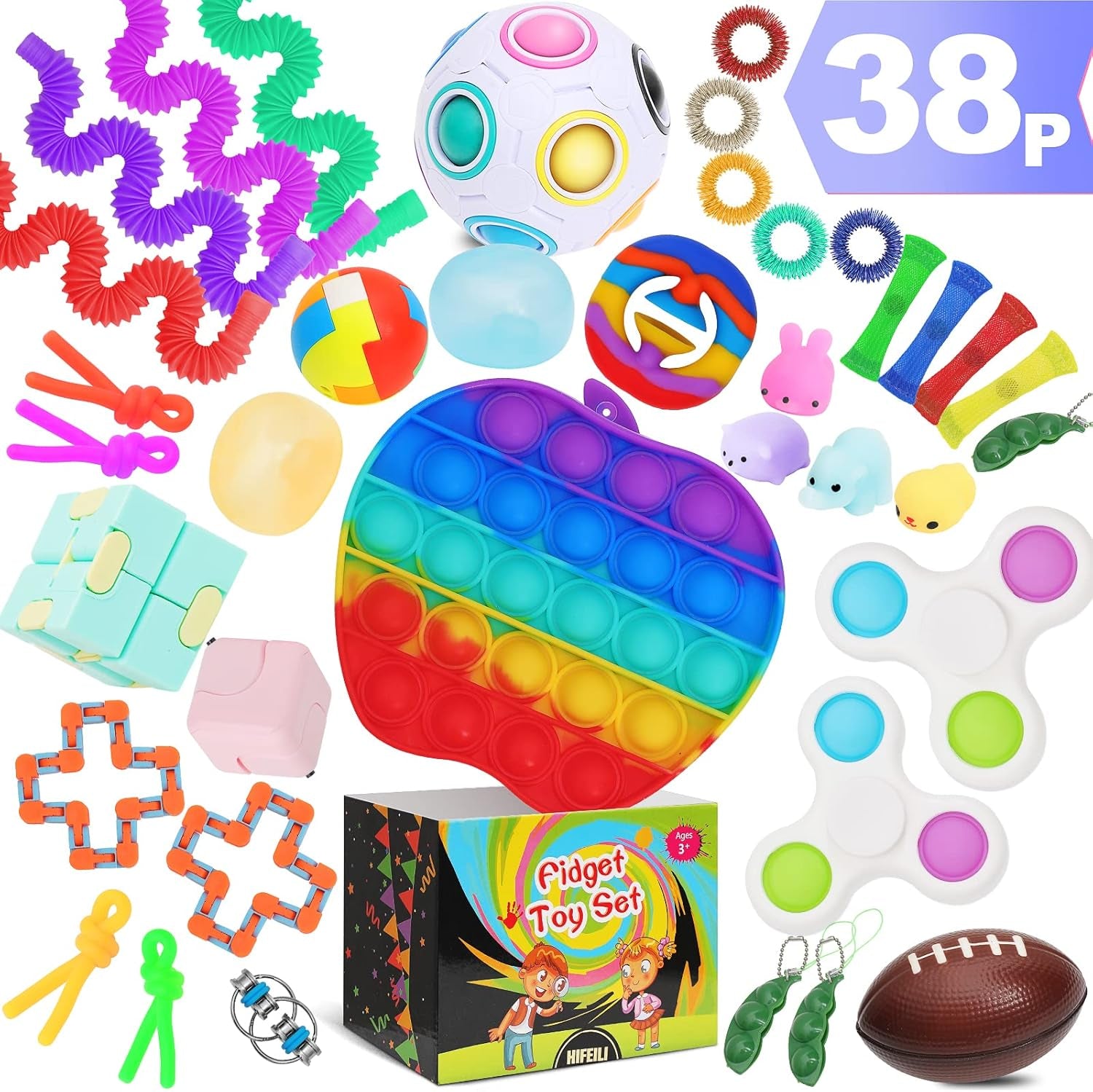 38Pcs Fidget Toys, Fidget Popits Pack Popper Mini Bulk Toy Set for Girls Boys, Treasure Chest Classroom Prizes Party Favors for Kids 8-12, Popit Dimple Sensory Toys Box for Autistic ADHD Kids Adults