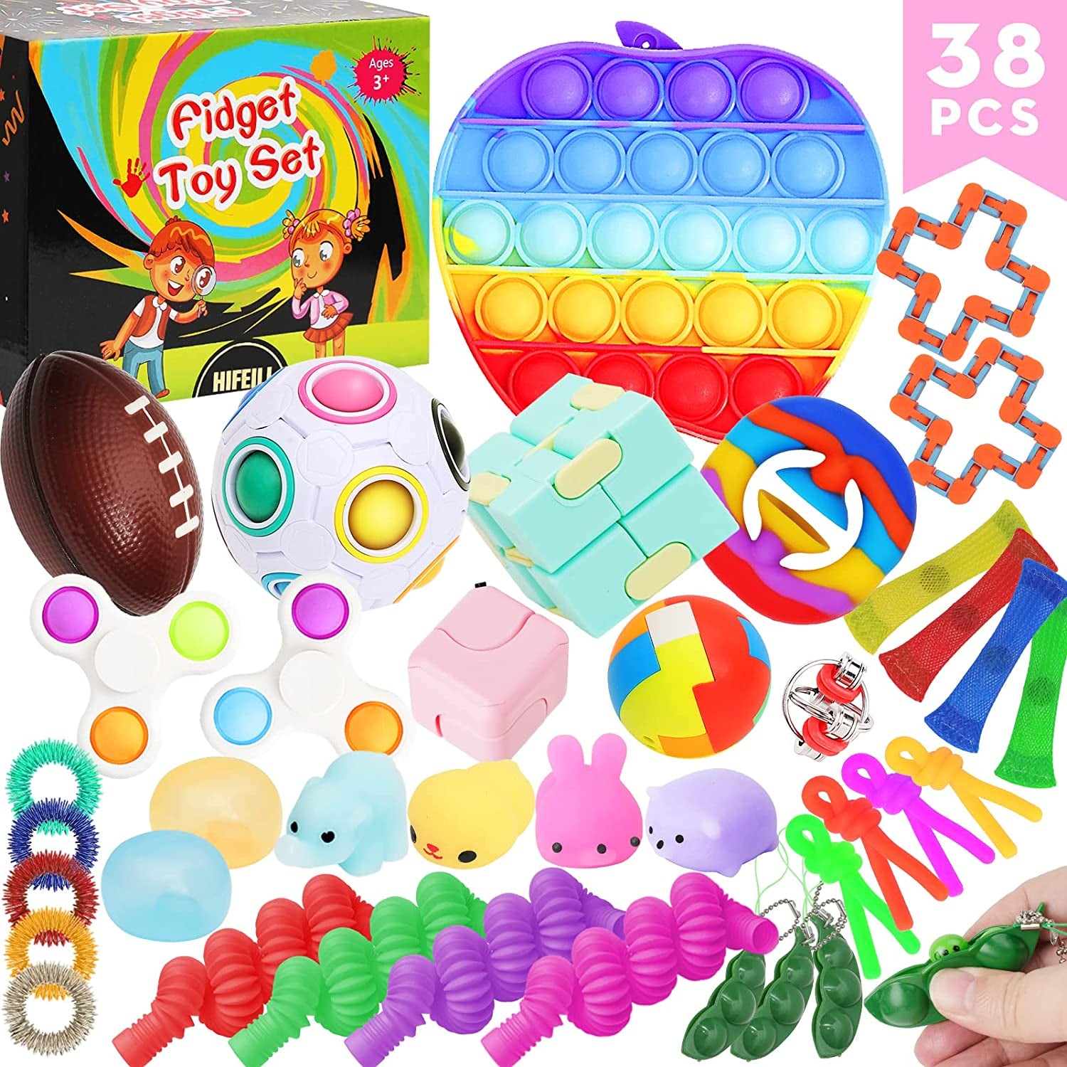 38Pcs Fidget Toys, Fidget Popits Pack Popper Mini Bulk Toy Set for Girls Boys, Treasure Chest Classroom Prizes Party Favors for Kids 8-12, Popit Dimple Sensory Toys Box for Autistic ADHD Kids Adults