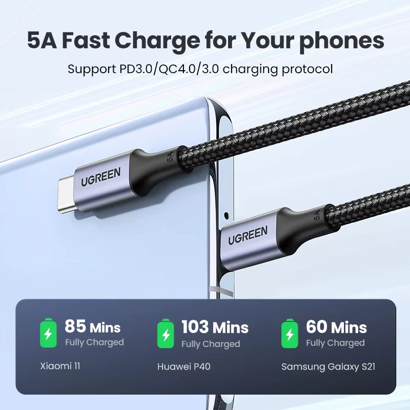 USB Cable PD100W USB C to Type C Fast Charger Cable for Xiaomi Samsung Macbook Ipad 5A Mobile Phone Cord USB Cable Type C