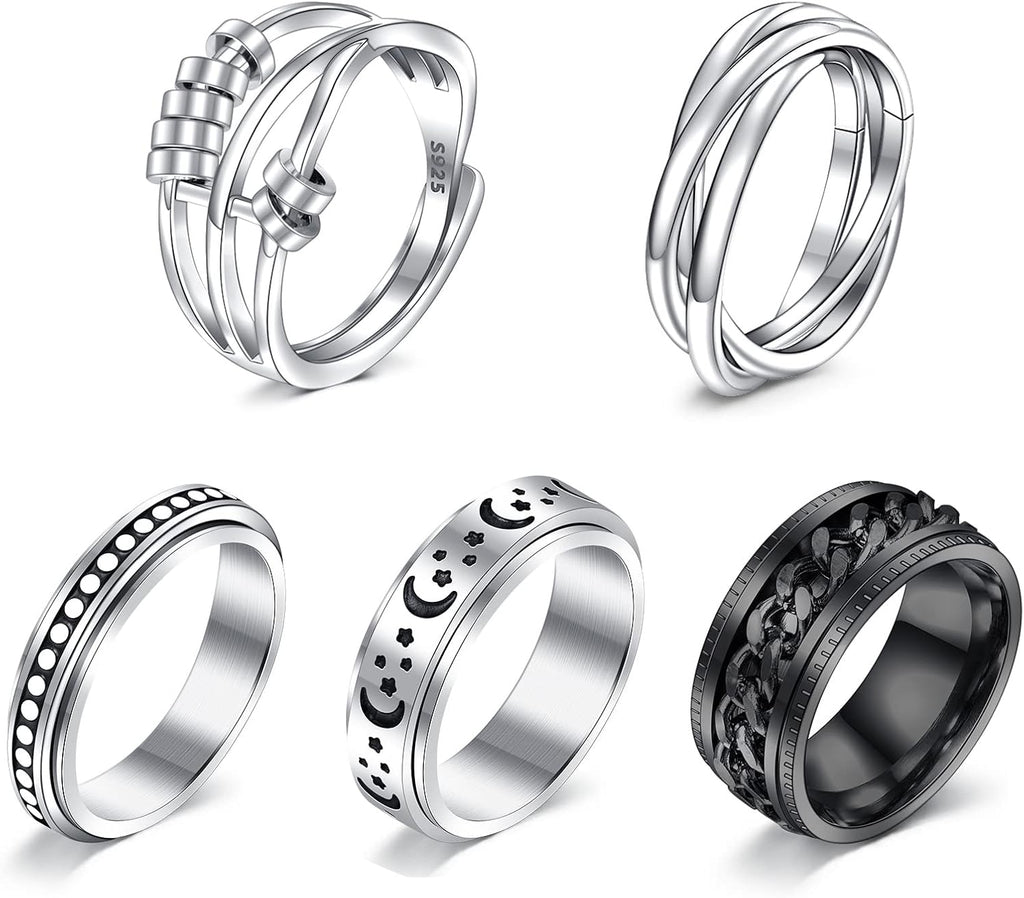 Anxiety Ring Fidget Ring for Anxiety Spinner Ring for Anxiety anti Anxiety Rings for Women Anxiety Rings Spinner Women Stress Rings Figet Rings Silver Size 8