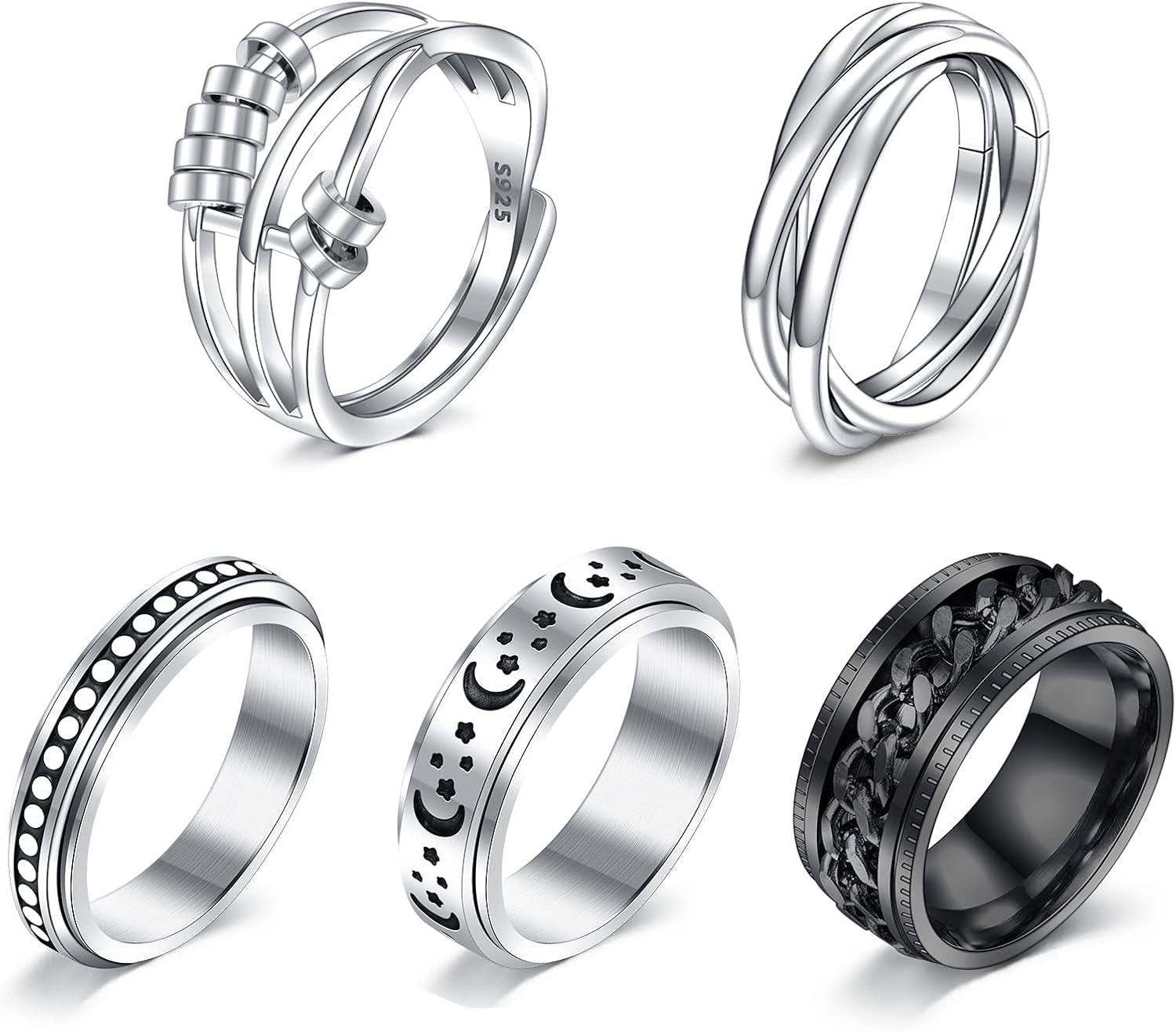 Anxiety Ring Fidget Ring for Anxiety Spinner Ring for Anxiety anti Anxiety Rings for Women Anxiety Rings Spinner Women Stress Rings Figet Rings Silver Size 8