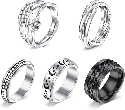 Anxiety Ring Fidget Ring for Anxiety Spinner Ring for Anxiety anti Anxiety Rings for Women Anxiety Rings Spinner Women Stress Rings Figet Rings Silver Size 8